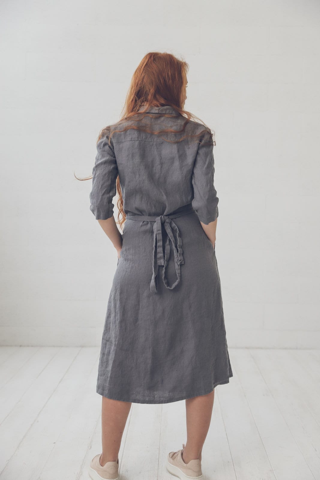 READY TO SHIP Elegant Long Linen Maxi Wrap Dress Living Coral / M Old Linen Mill