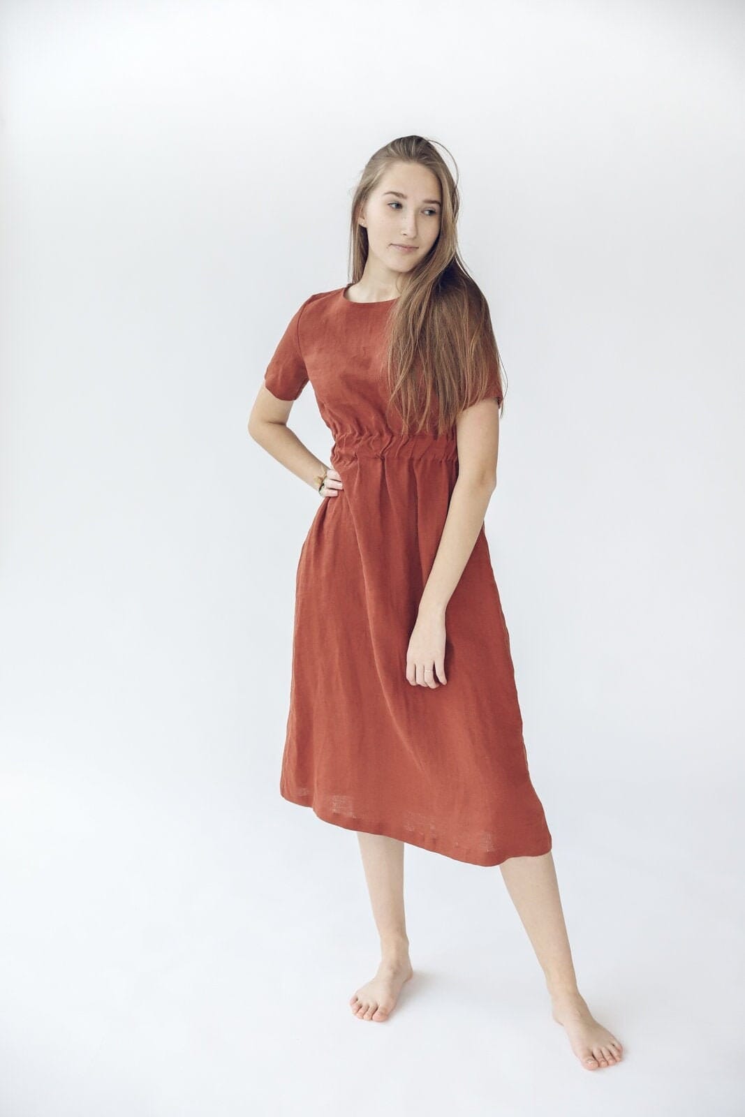 READY TO SHIP Fitted Linen Dress for Women Mellow Rose / L Old Linen Mill