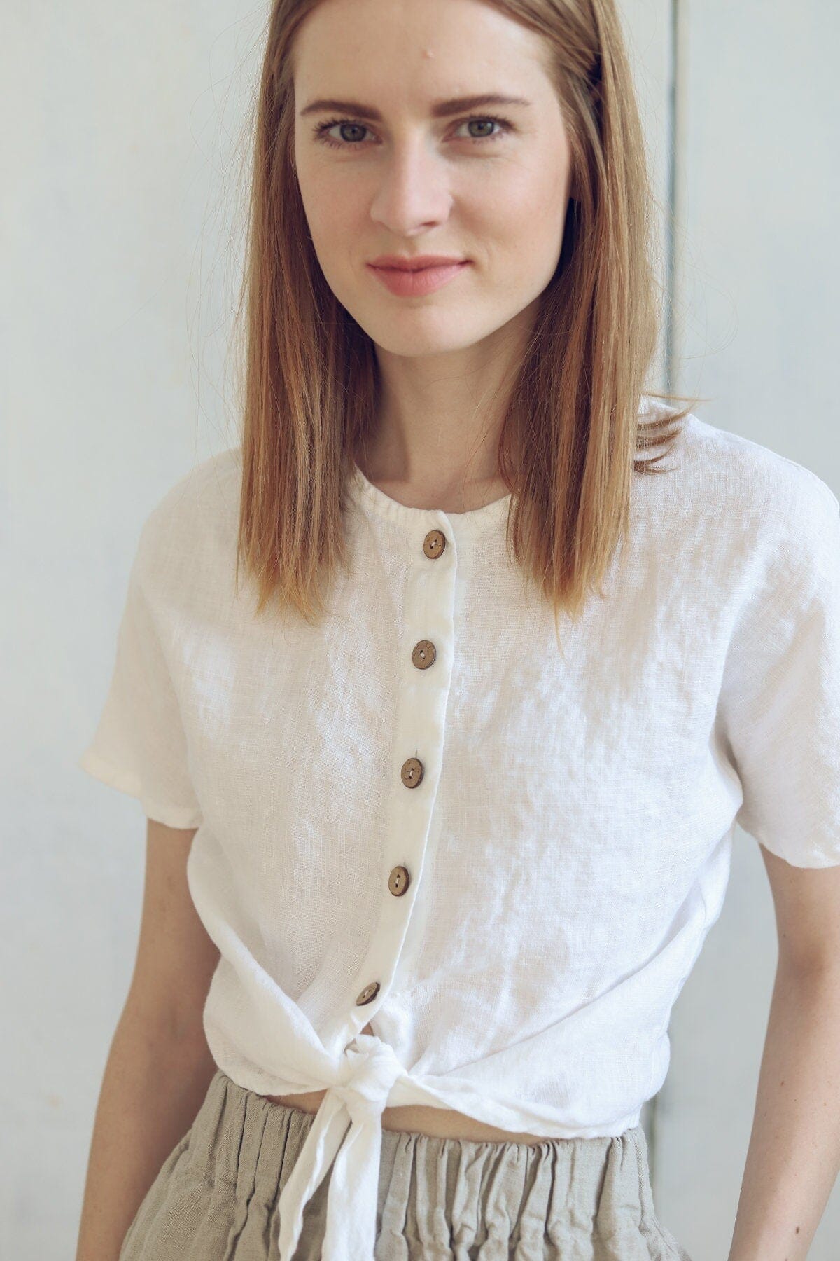 READY TO SHIP Front Knot Linen Blouse Black / XL/XXL Old Linen Mill