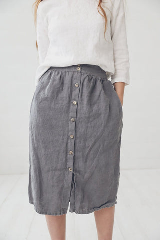 READY TO SHIP High Waist Linen Skirt Old Linen Mill
