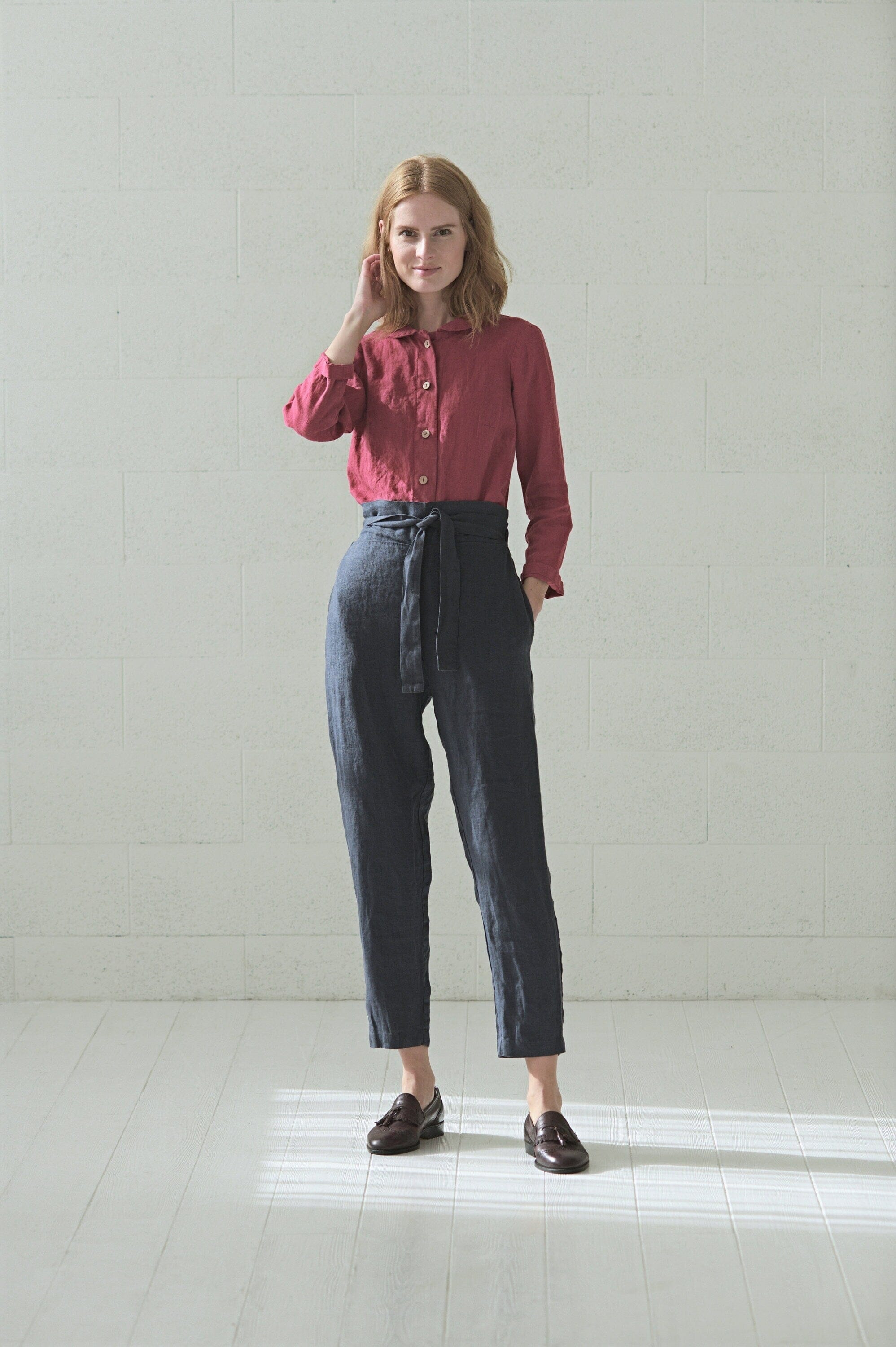 READY TO SHIP High Waisted Soft Linen Pants Old Linen Mill