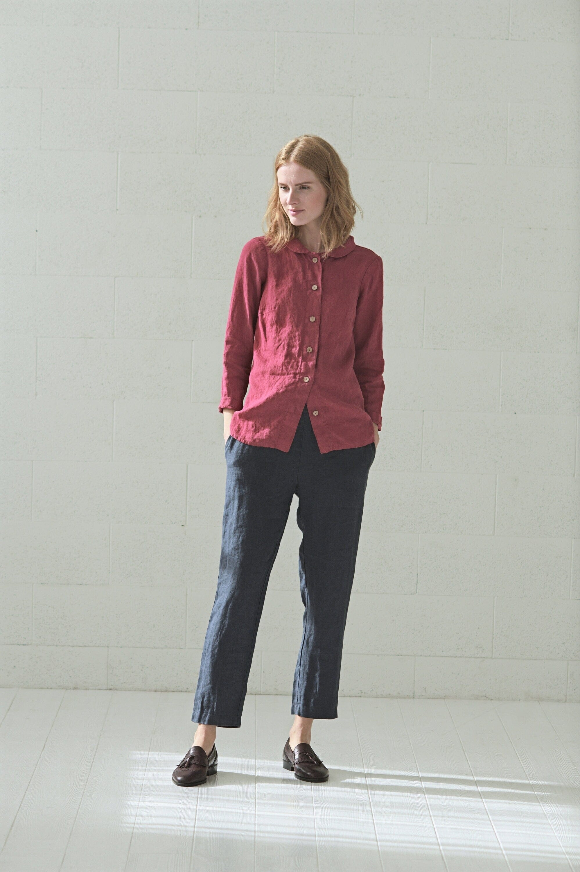 READY TO SHIP High Waisted Soft Linen Pants Old Linen Mill