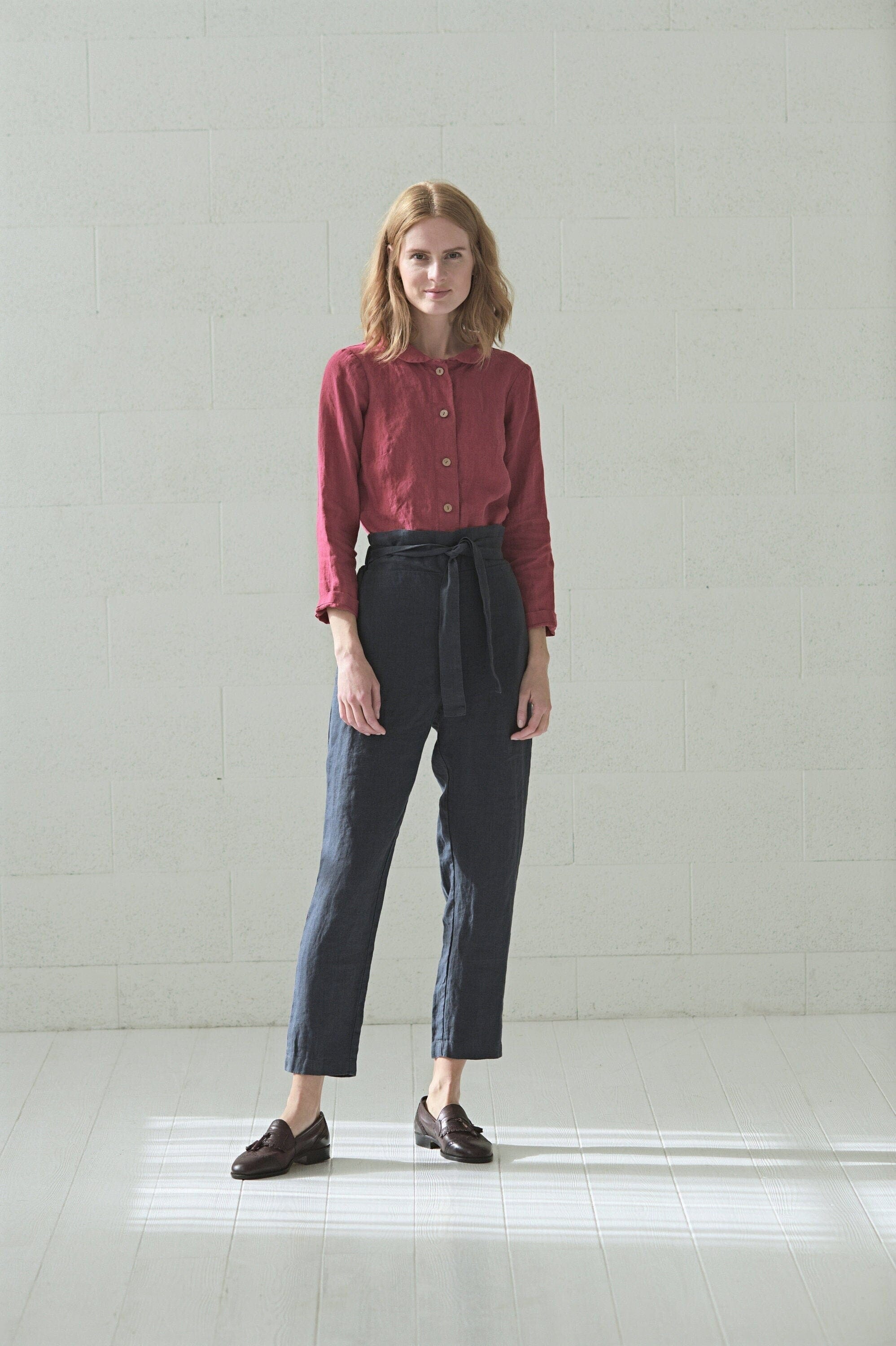 READY TO SHIP High Waisted Soft Linen Pants Old Linen Mill