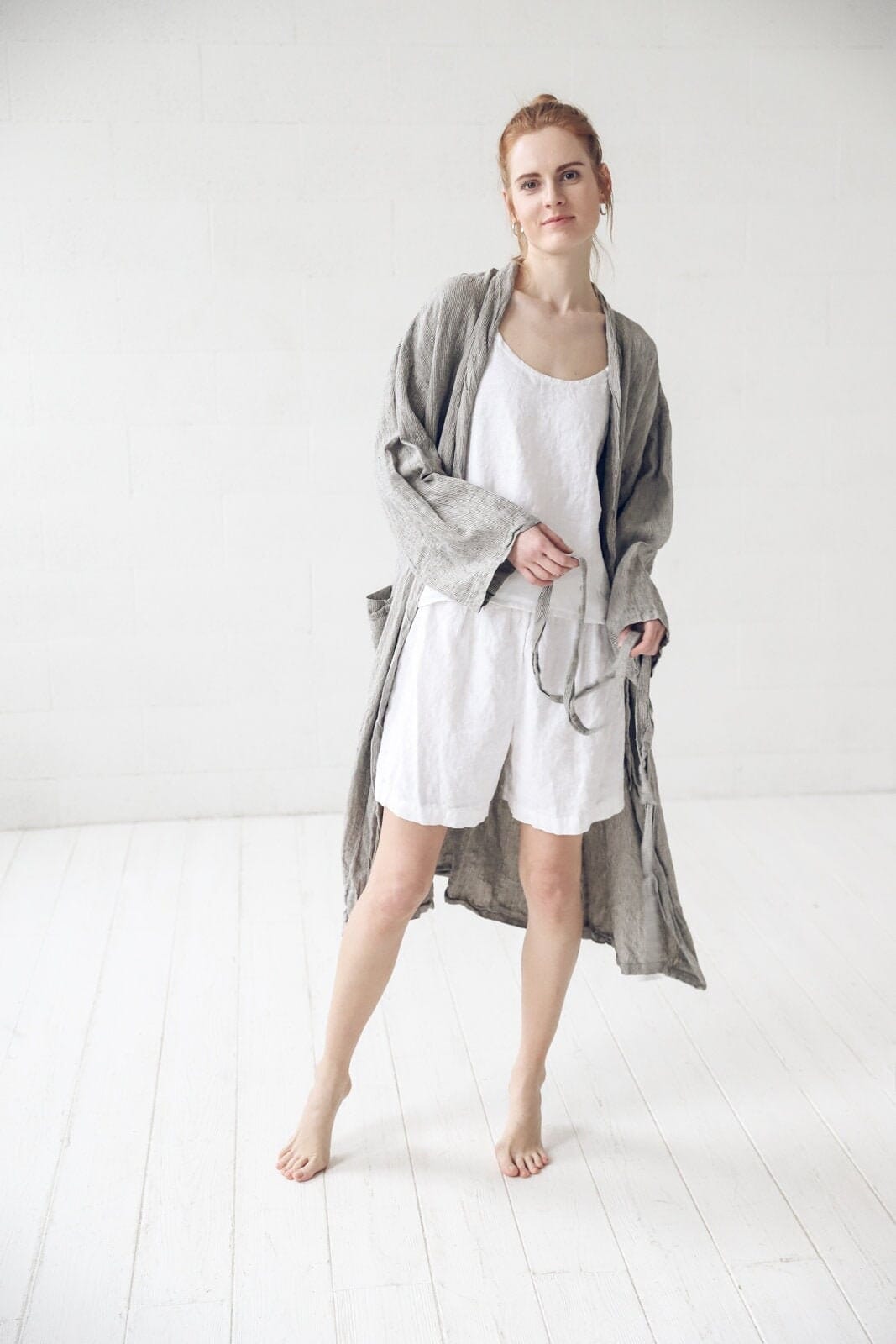 READY TO SHIP Linen Bathrobe, Long Linen Nightgown, Handmade Dressing Gown Old Linen Mill 