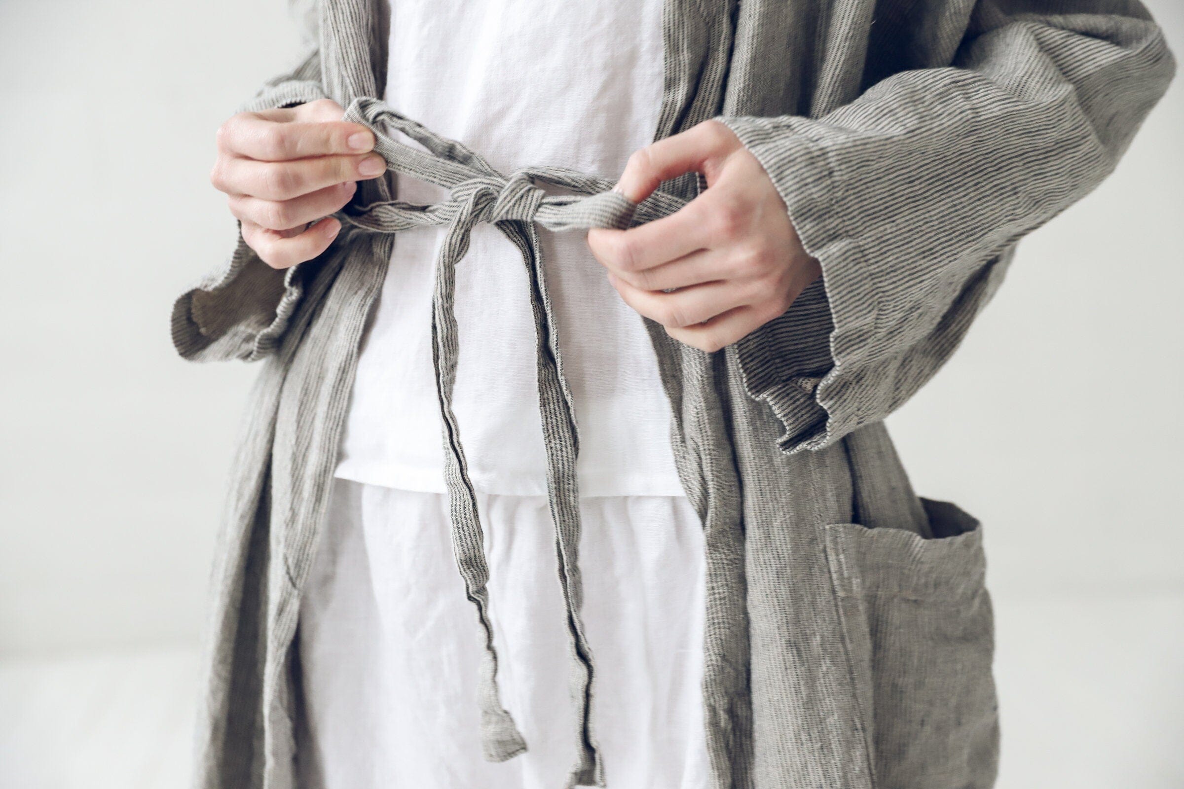 READY TO SHIP Linen Bathrobe, Long Linen Nightgown, Handmade Dressing Gown Old Linen Mill 