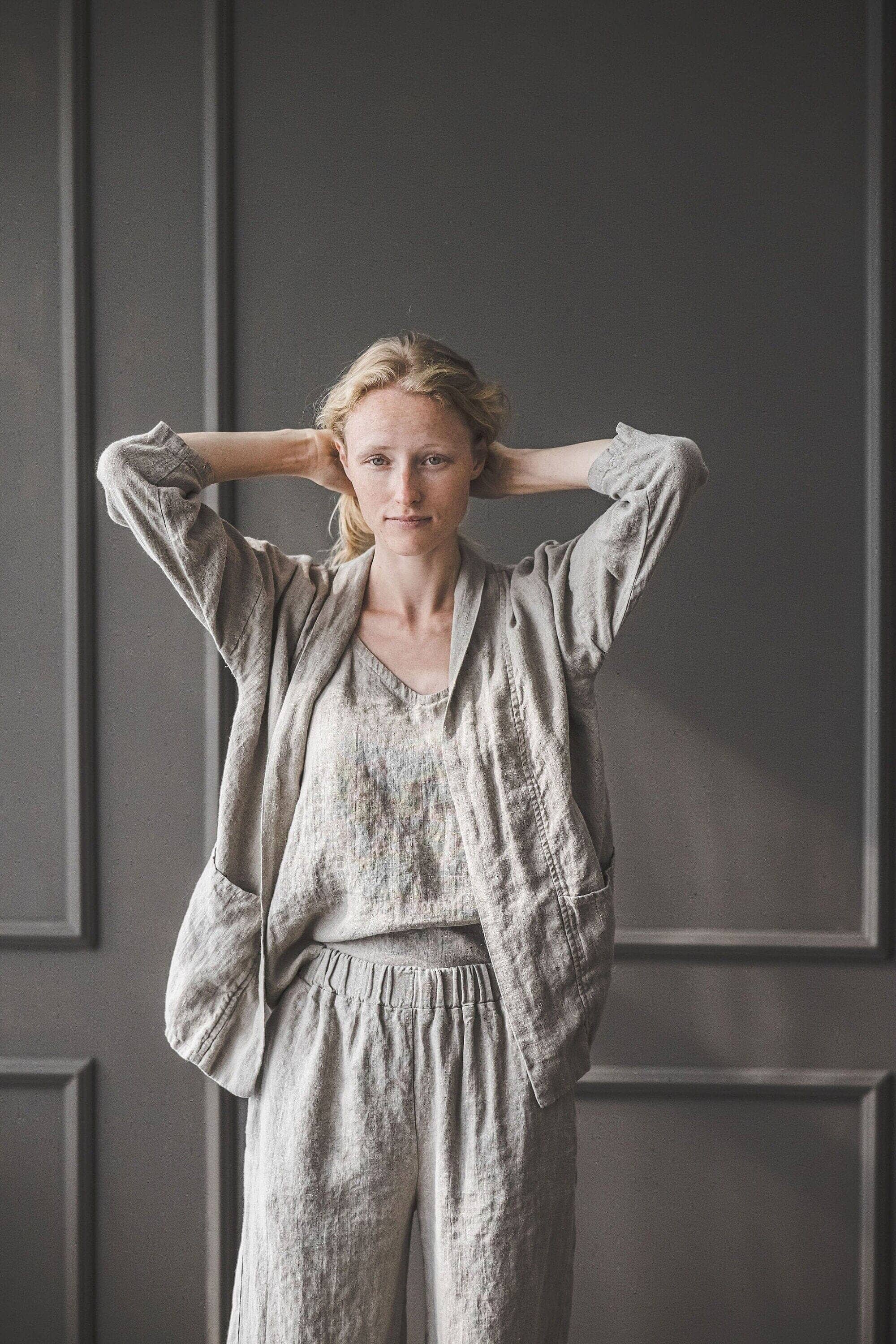 READY TO SHIP Linen Cardigan for Women C06-1 Sage Green / XS/S Old Linen Mill