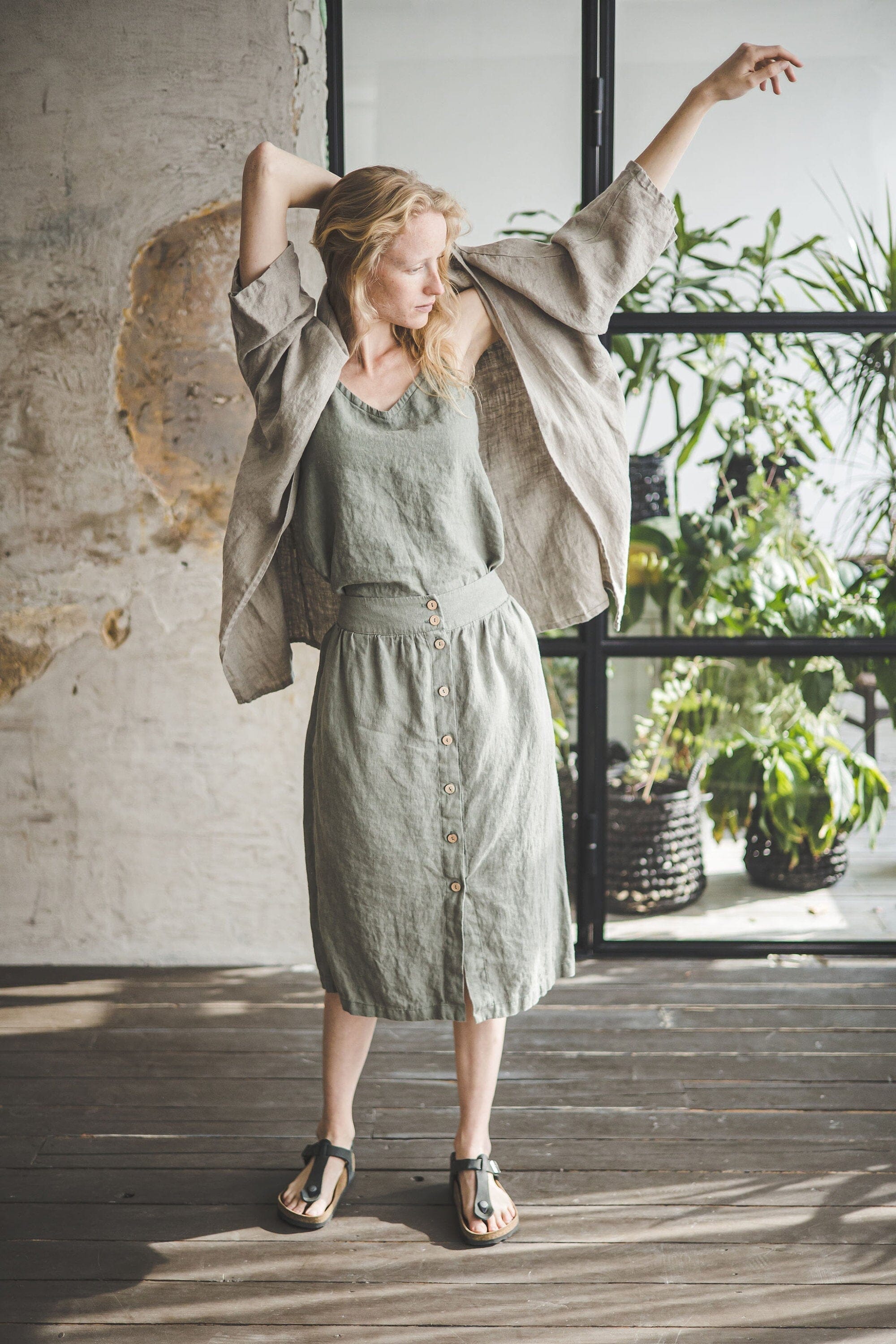 READY TO SHIP Linen Cardigan Jacket with Kimono Sleeves Old Linen Mill