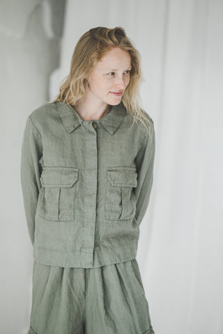 READY TO SHIP Linen Cargo Jacket Heavy Solid Gray / M/L Old Linen Mill