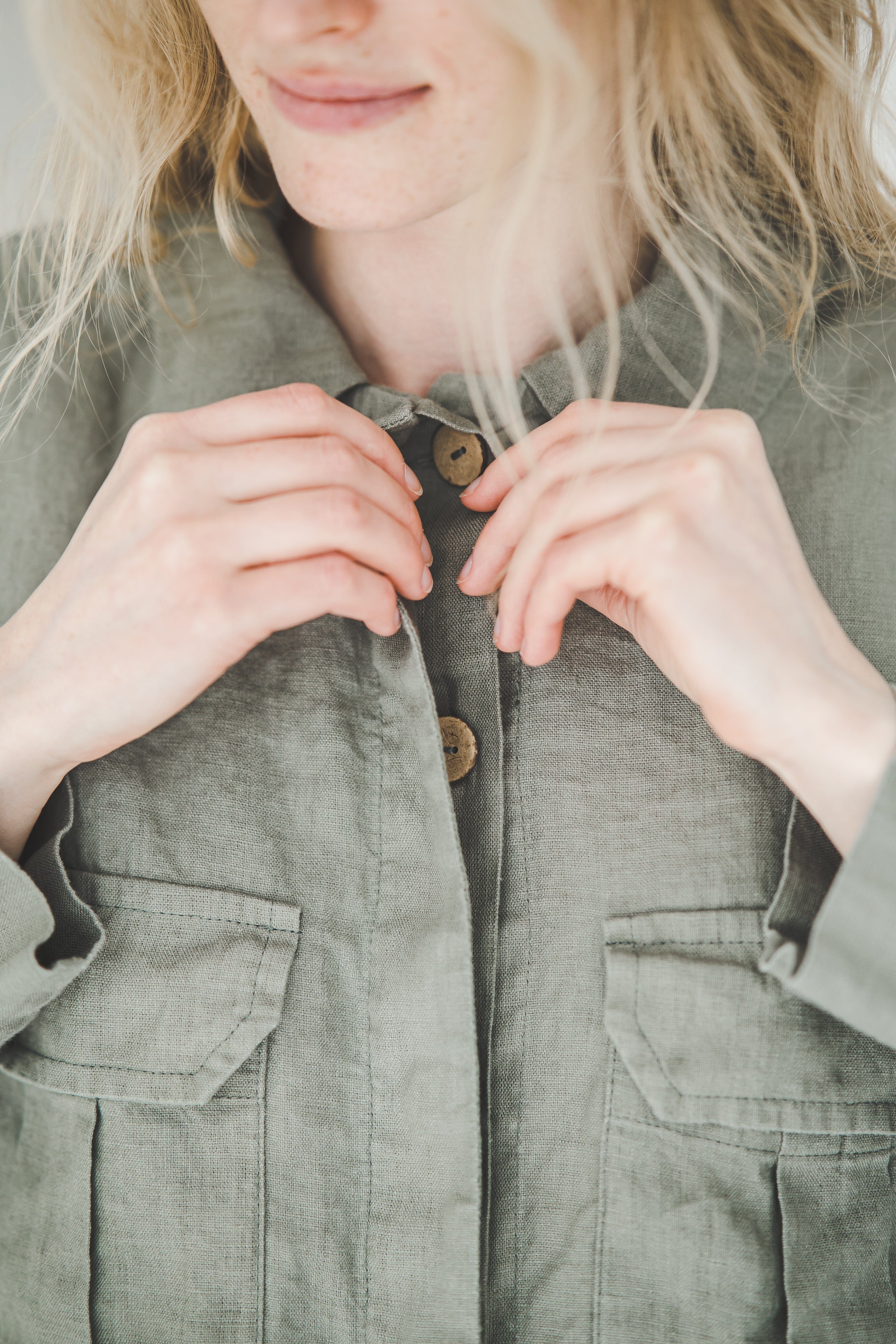 READY TO SHIP Linen Cargo Jacket Heavy Solid Gray / M/L Old Linen Mill