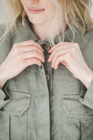 READY TO SHIP Linen Cargo Jacket Heavy Solid Gray / M/L Old Linen Mill