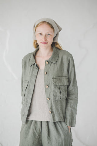 READY TO SHIP Linen Cargo Jacket Heavy Solid Gray / M/L Old Linen Mill