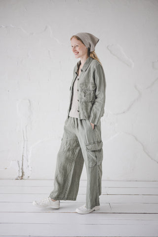 READY TO SHIP Linen Cargo Jacket Heavy Solid Gray / M/L Old Linen Mill