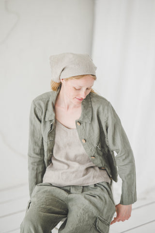 READY TO SHIP Linen Cargo Jacket Heavy Solid Gray / M/L Old Linen Mill