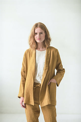 READY TO SHIP Linen Jacket with Pockets Heavy Honey Gold / M/L Old Linen Mill