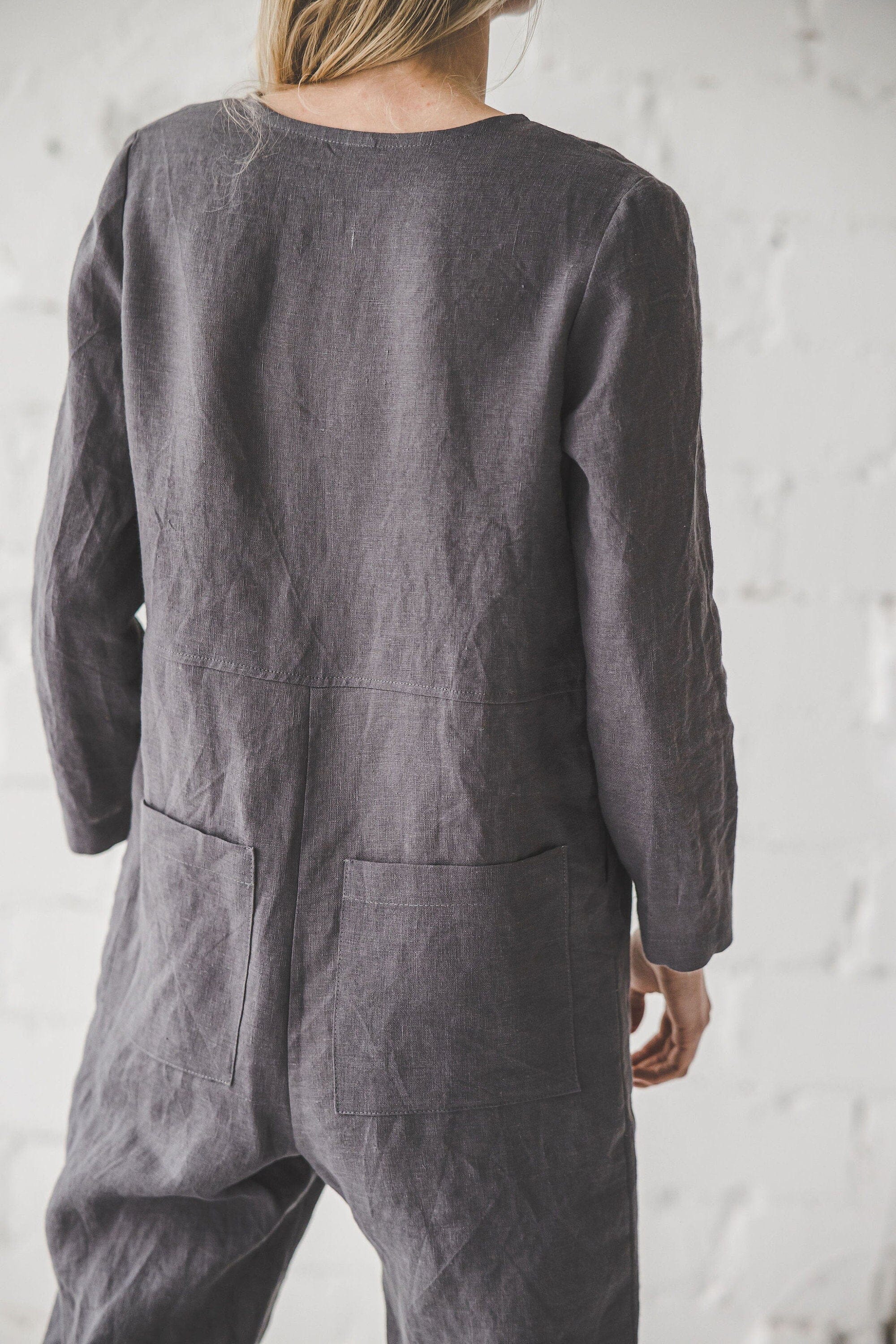 READY TO SHIP Linen Jumpsuit with Front and Back Pockets Old Linen Mill