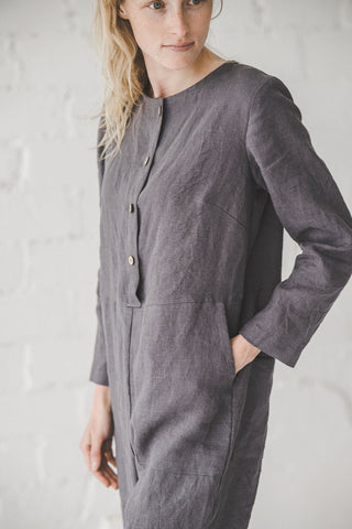 READY TO SHIP Linen Jumpsuit with Front and Back Pockets Small Grey Checks / S Old Linen Mill