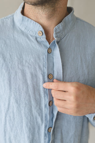 READY  TO SHIP Linen Men's Shirt With Hidden Buttons Dark Aubergine / S Old Linen Mill