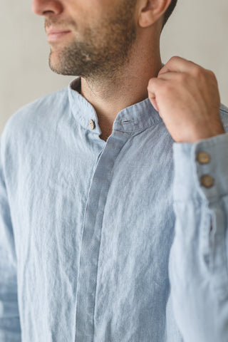 READY  TO SHIP Linen Men's Shirt With Hidden Buttons Dark Aubergine / S Old Linen Mill