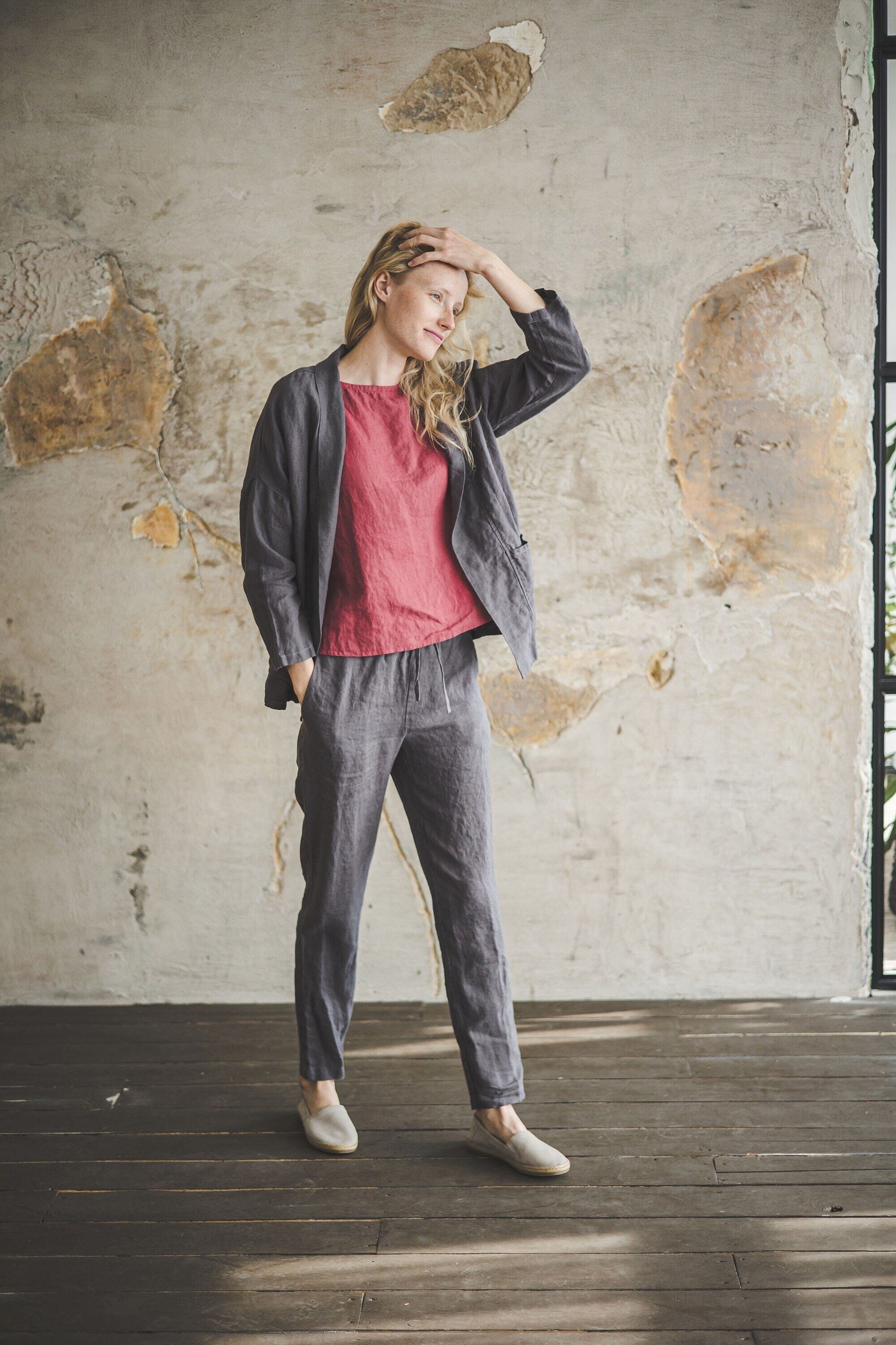 READY TO SHIP Linen Minimal Cardigan Old Linen Mill