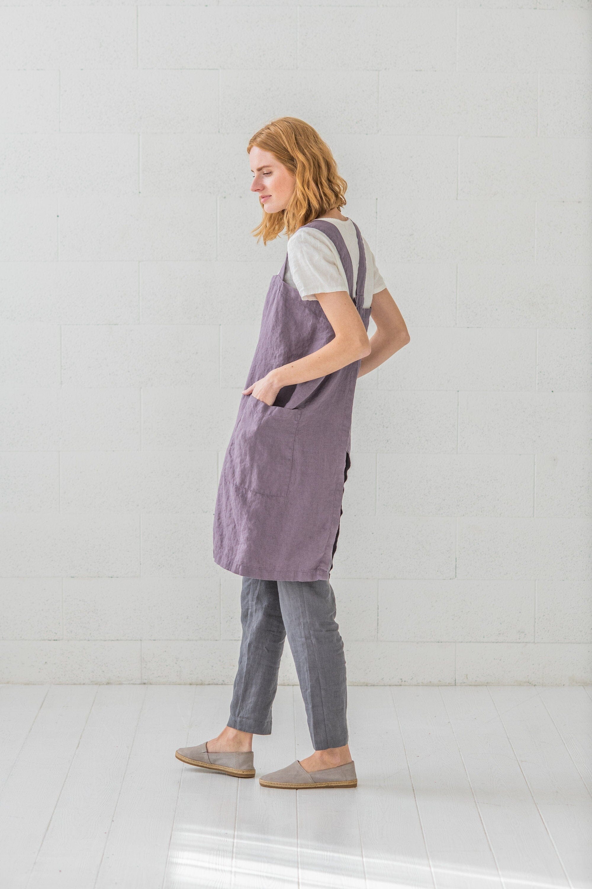 READY TO SHIP Linen Pinafore Apron Dress Old Linen Mill