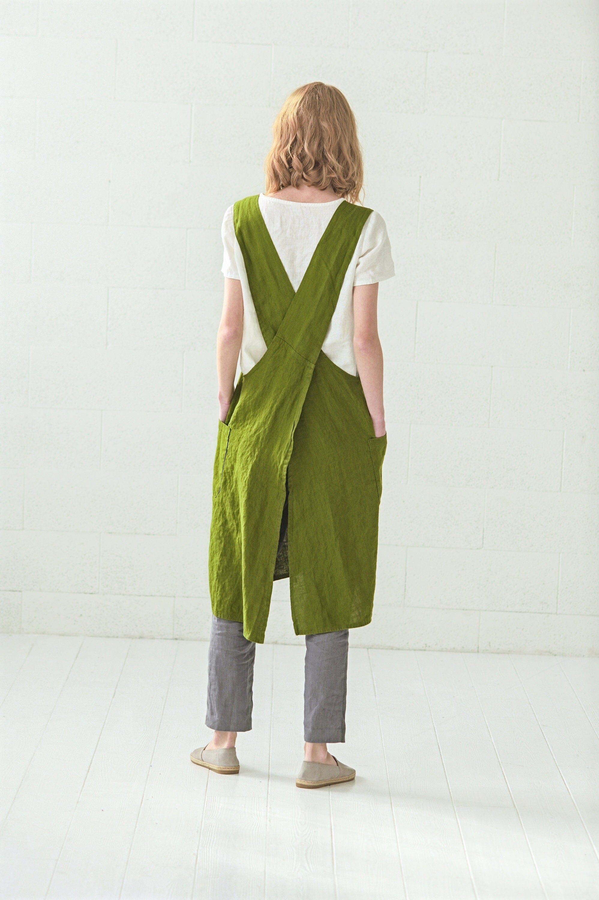 READY TO SHIP Linen Pinafore Apron Dress Old Linen Mill