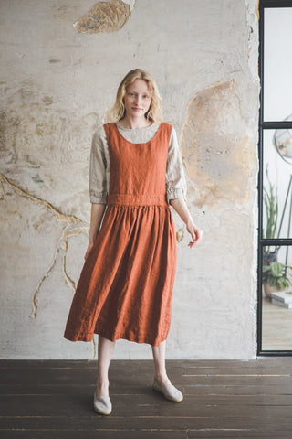 READY TO SHIP Linen Pinafore Dress D56 Honey Gold / M/L Old Linen Mill