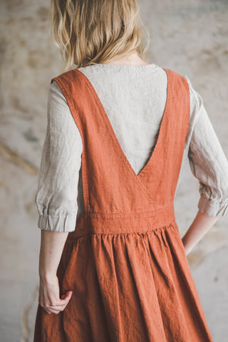 READY TO SHIP Linen Pinafore Dress D56 Honey Gold / M/L Old Linen Mill