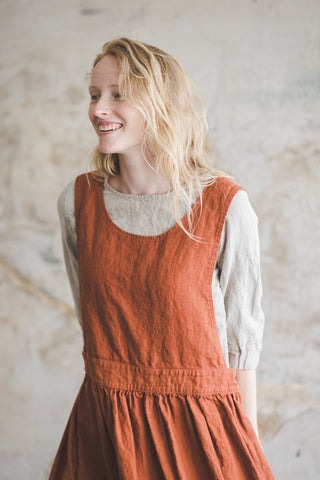 READY TO SHIP Linen Pinafore Dress D56 Honey Gold / M/L Old Linen Mill