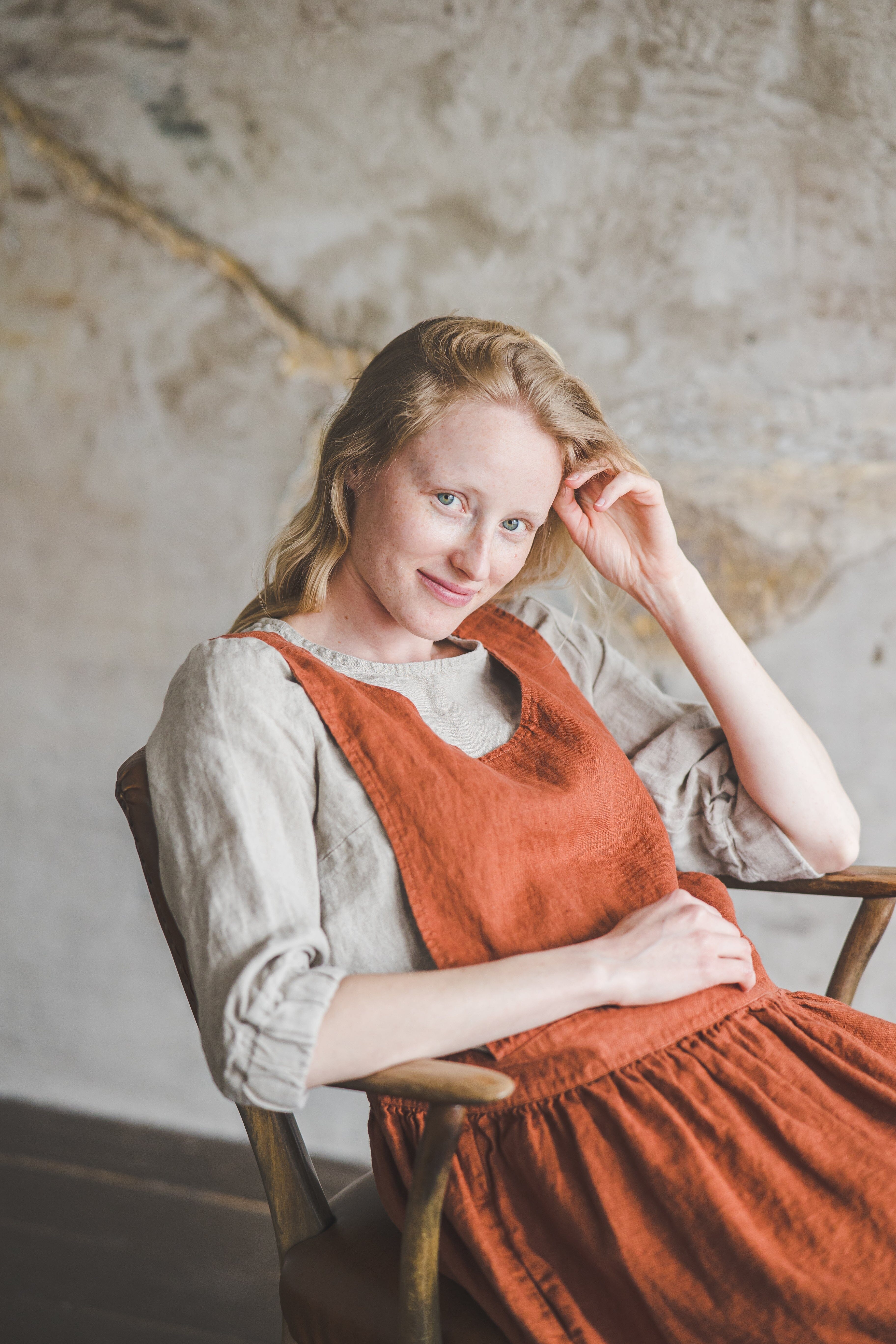 READY TO SHIP Linen Pinafore Dress D56 Honey Gold / M/L Old Linen Mill