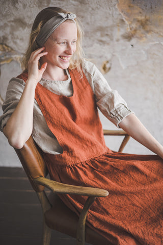 READY TO SHIP Linen Pinafore Dress D56 Honey Gold / M/L Old Linen Mill