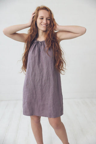 READY TO SHIP Linen Summer Slip Dress Natural Grey Stripes / M/L Old Linen Mill
