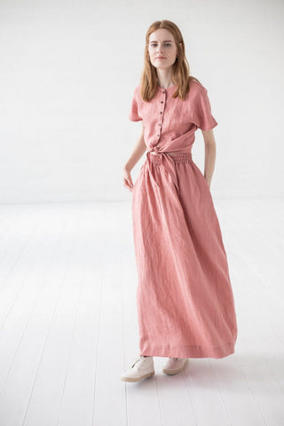 READY TO SHIP Long Linen Swing Skirt Moss Green / XS/S Old Linen Mill