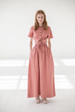 READY TO SHIP Long Linen Swing Skirt Moss Green / XS/S Old Linen Mill