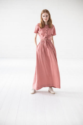 READY TO SHIP Long Linen Swing Skirt Moss Green / XS/S Old Linen Mill