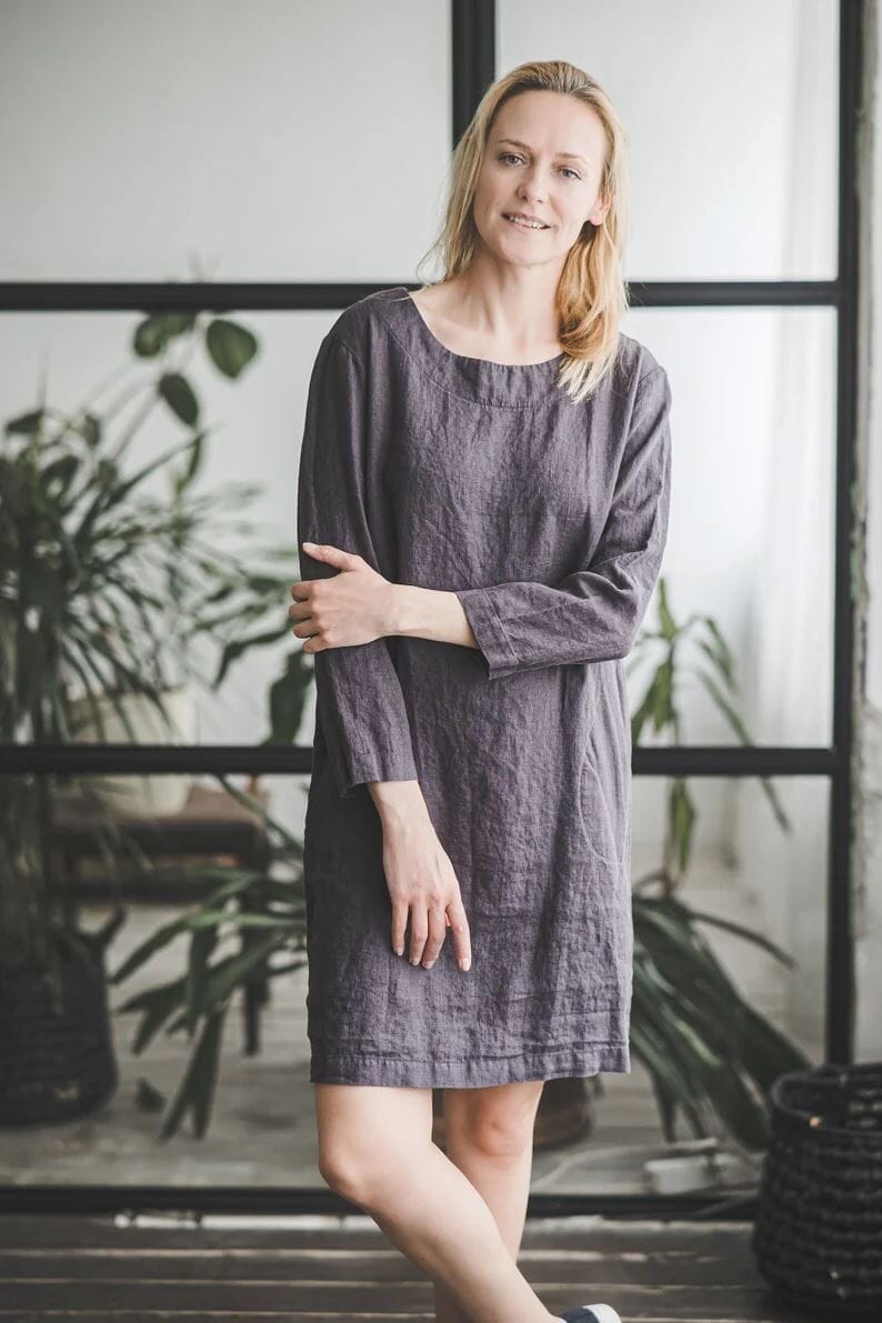 READY TO SHIP Long Sleeves Linen Tunic Dress Sage Green / XS/S Old Linen Mill