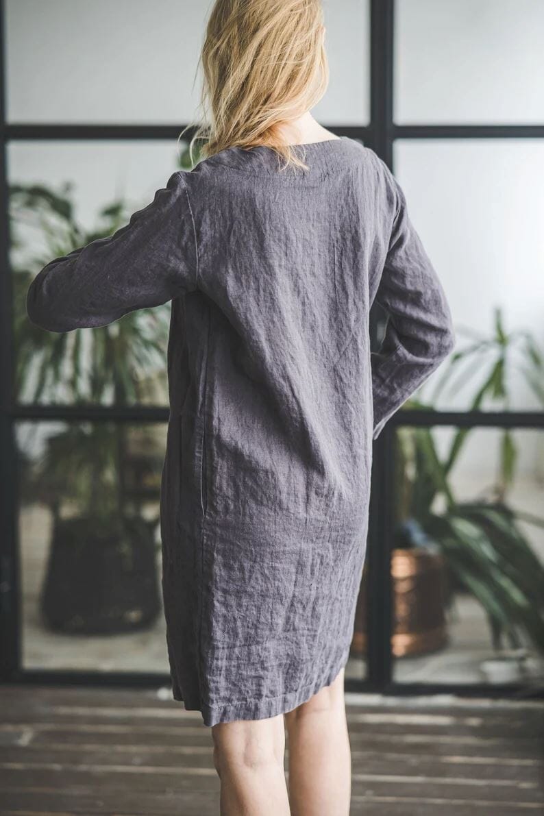 READY TO SHIP Long Sleeves Linen Tunic Dress Sage Green / XS/S Old Linen Mill