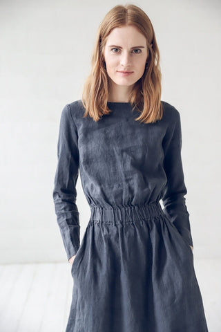 READY TO SHIP Long Sleeves Soft Linen Dress D13-1 Old Linen Mill