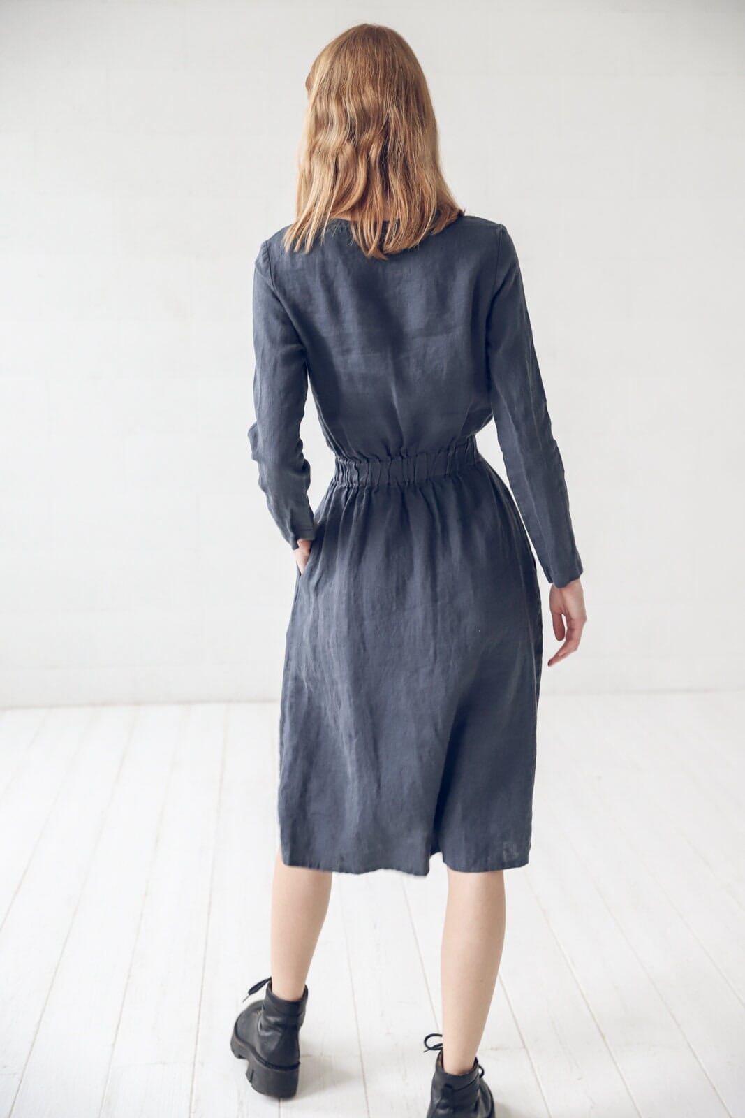 READY TO SHIP Long Sleeves Soft Linen Dress D13-1 Old Linen Mill