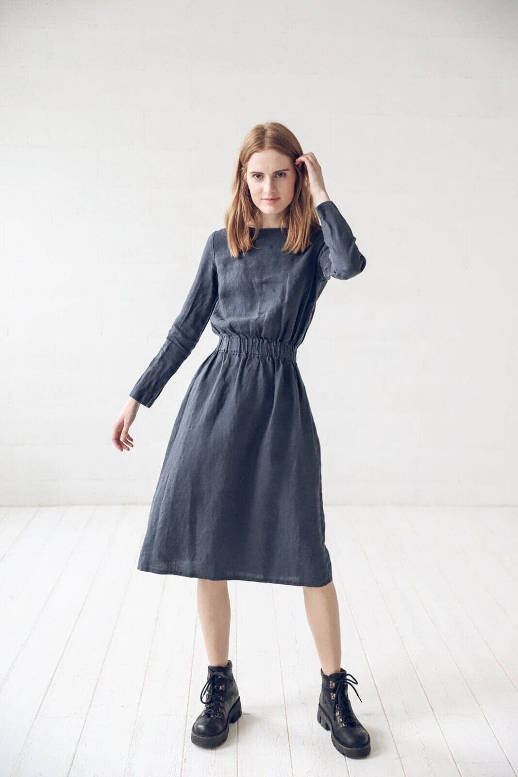READY TO SHIP Long Sleeves Soft Linen Dress D13-1 Old Linen Mill