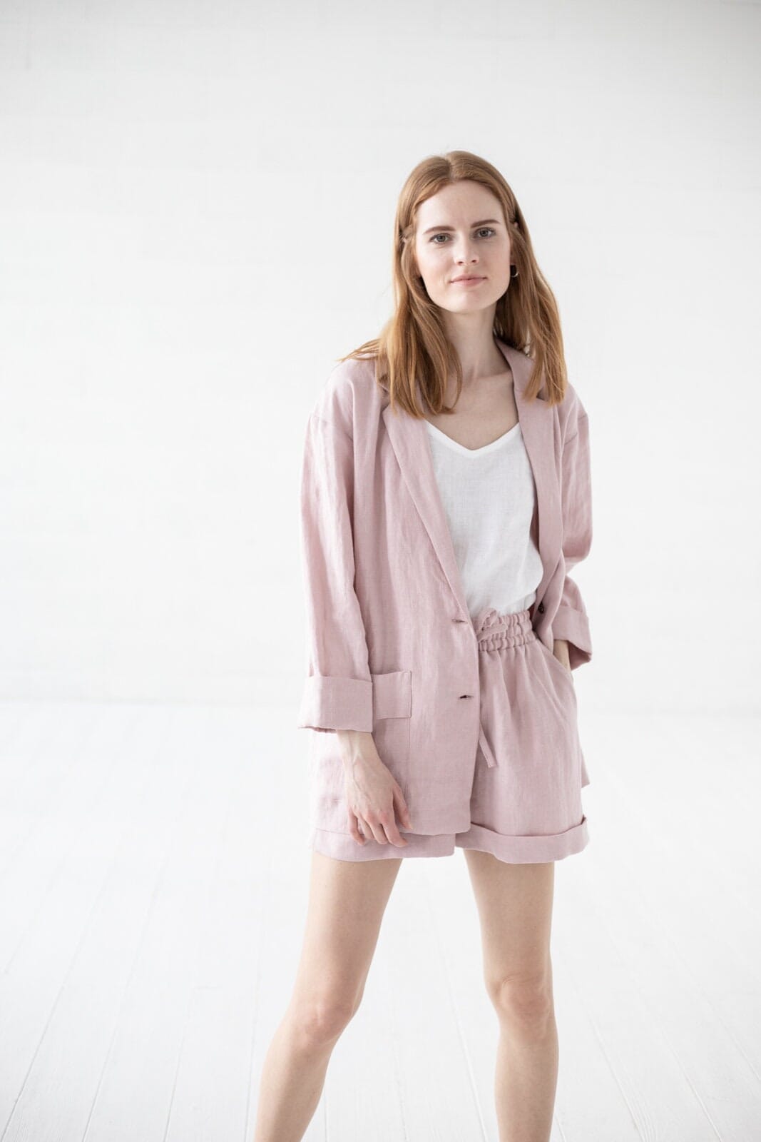 READY TO SHIP Loose Casual Linen Jacket for Women Natural Grey Stripes / M/L Old Linen Mill