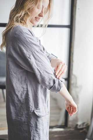 READY TO SHIP Loose Linen Jacket with Pockets C18 Old Linen Mill