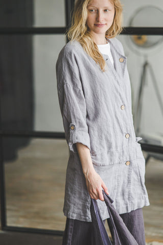 READY TO SHIP Loose Linen Jacket with Pockets C18 Old Linen Mill