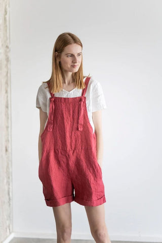 READY TO SHIP Midi Linen Summer Jumpsuit Black / XL/XXL Old Linen Mill