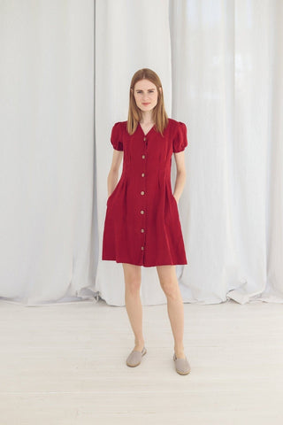 READY TO SHIP Mini Linen Women Summer Dress Sage Green / S Old Linen Mill
