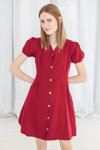 READY TO SHIP Mini Linen Women Summer Dress Sage Green / S Old Linen Mill