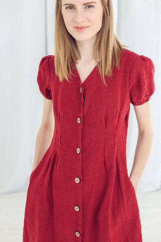 READY TO SHIP Mini Linen Women Summer Dress Sage Green / S Old Linen Mill