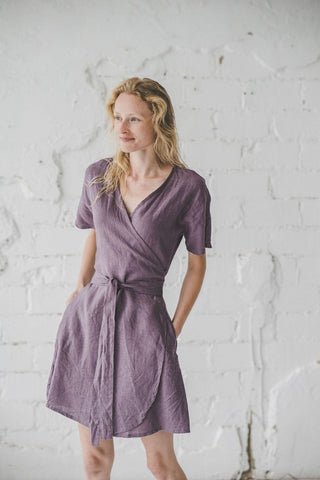 READY TO SHIP Mini Summer Linen Wrap Dress Old Linen Mill
