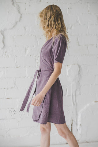 READY TO SHIP Mini Summer Linen Wrap Dress Old Linen Mill