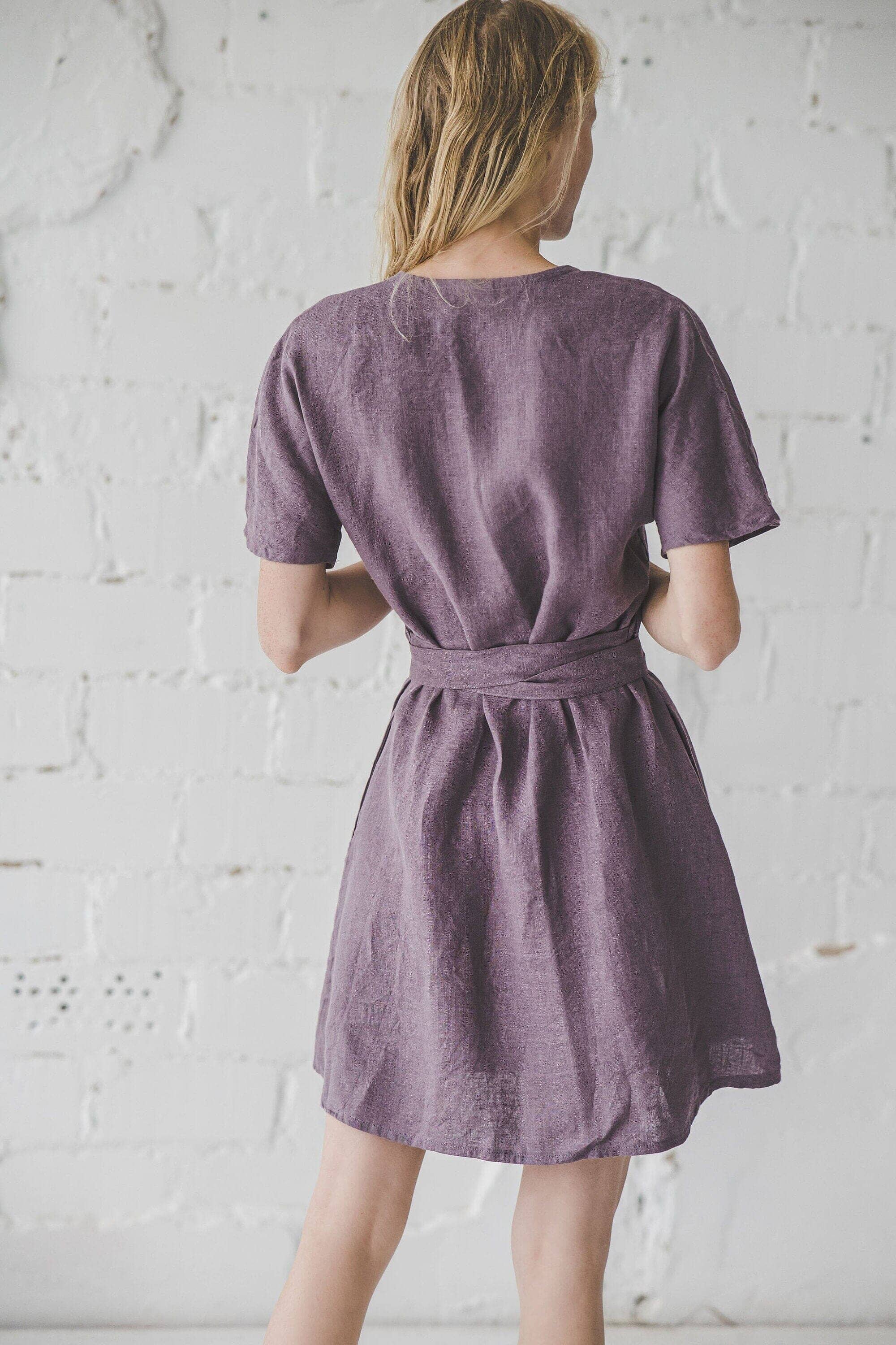 READY TO SHIP Mini Summer Linen Wrap Dress Old Linen Mill