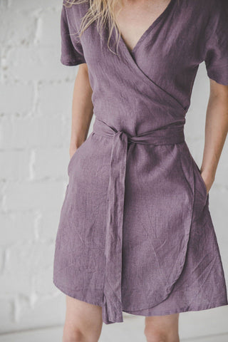 READY TO SHIP Mini Summer Linen Wrap Dress Old Linen Mill